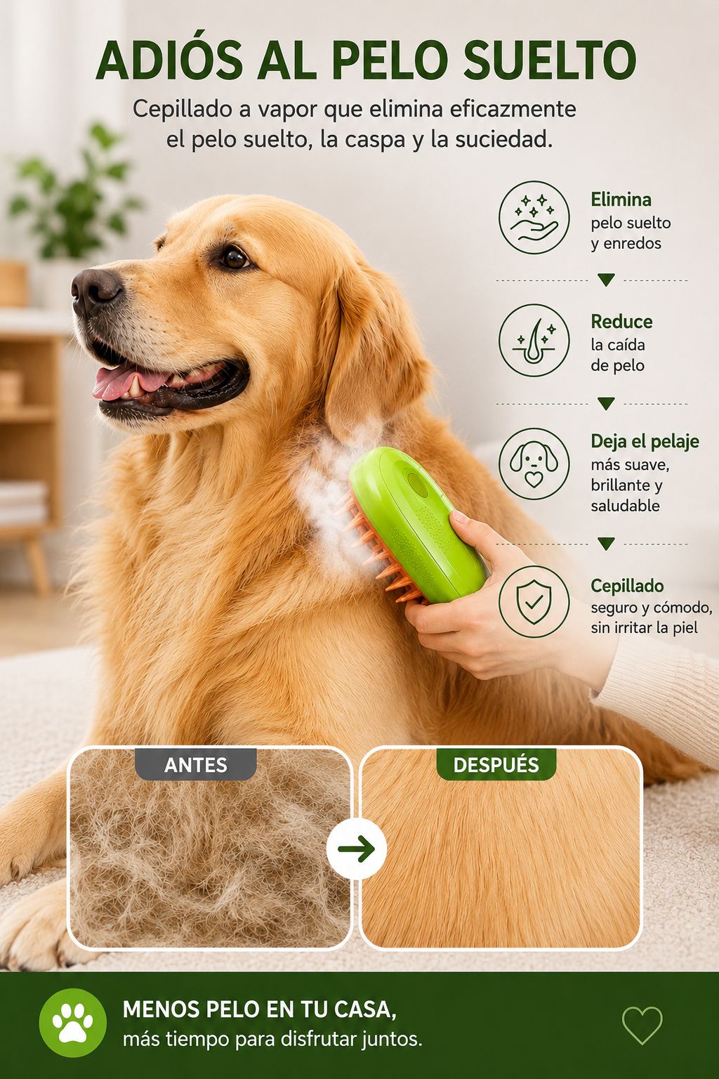 Cepillo de Vapor 3 en 1 para Perros y Gatos