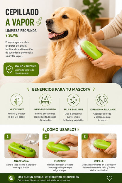 Cepillo de Vapor 3 en 1 para Perros y Gatos